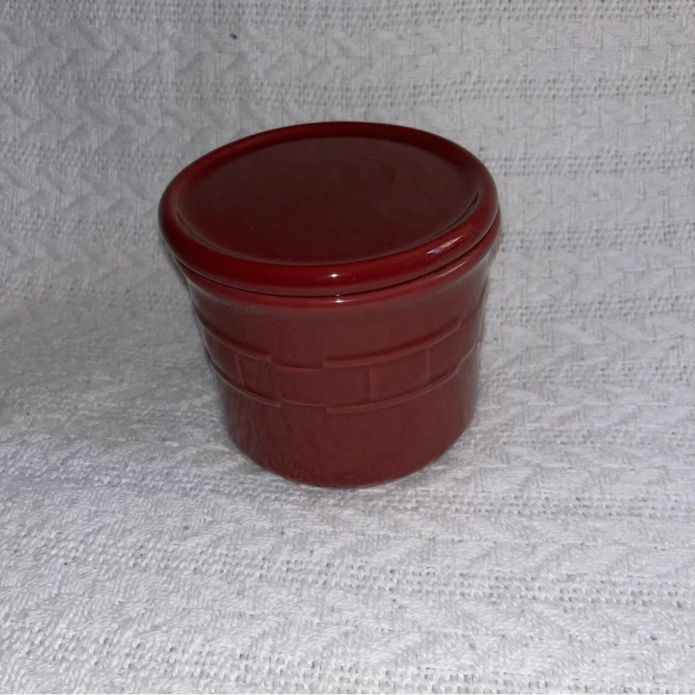Longaberger Salt Crock Pottery Woven Traditions Canister With Lid / Coaster